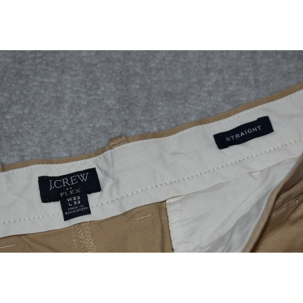 J.Crew Chino Pants Men 33x32 Tan Flex Straight Leg Cotton Blend - Picture 3 of 5